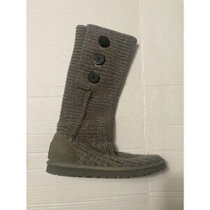 UGG‎ Cardy Sweater Boots 7 Gray knit buttons 5819